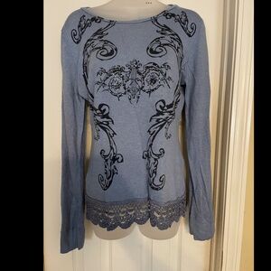 One World Long Sleeve Embroidered Floral Soft Knit Top , size L